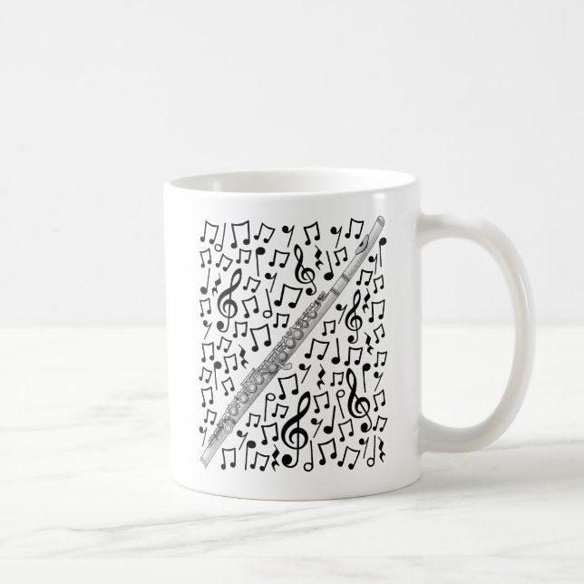Taza De Café Flute con notas musicales, músico flautista (Derecha)
