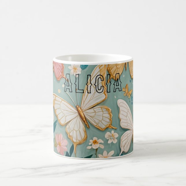 Taza De Café Flutter Serene: Mariposas Pastel y Flores (Centro)