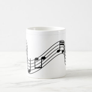 Taza De Café Fluyendo notas musicales negras a gran escala