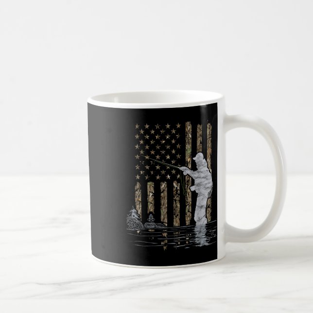 Taza De Café Fly Fishing Fisherman American Flag Camouflage Fly (Derecha)