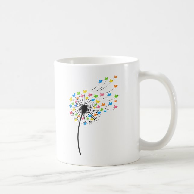 Taza De Café Flying colorful birds dandelion flow (Derecha)