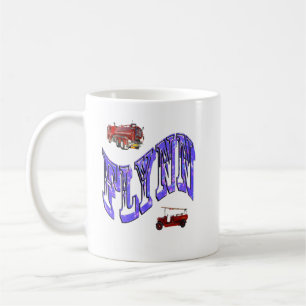 Taza De Café Flynn, Nombre, Logo Con Camiones De Fuego,