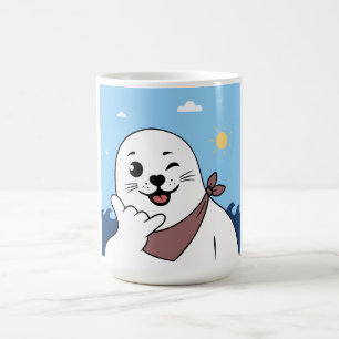 Taza De Café Foca guiñando con bandana haciendo el signo Shaka