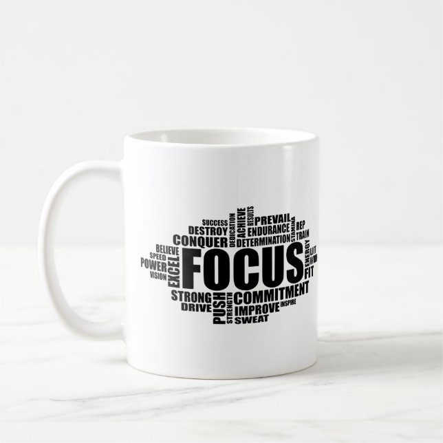 Taza De Café FOCUS – Word Cloud Motivational Design (Izquierda)