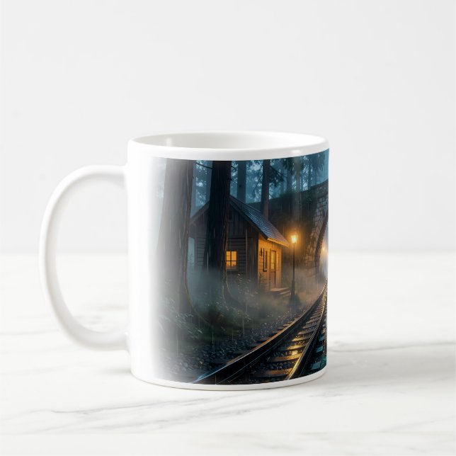 Taza De Café Foggy Forest Railroad Lantern Passage Mug (Izquierda)