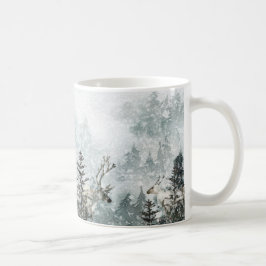 Taza De Café Foggy Mountain Snowowy Woodland Forest Stag Deer M