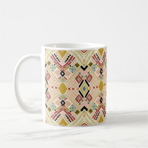 Taza De Café Folclore geométrico Ikat, patrón damasco oriental.