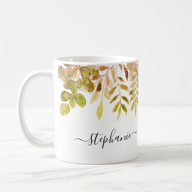 Taza De Café Foliage de otoño de acuarela personalizada (Izquierda)