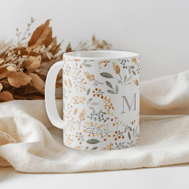 Taza De Café Foliage Inicial Acuarela Otoñal Festiva