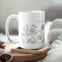 Taza De Café Foliage personalizado Flores de otoño gris