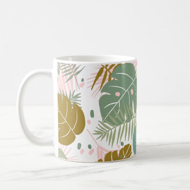 Taza De Café Foliage Tropical - Monstera Y Patrón De Hojas De P (Izquierda)