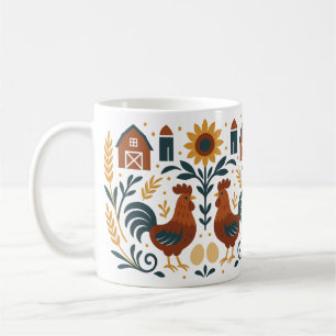 Taza De Café Folk Art Farm Rooster