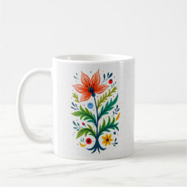 Taza De Café Folk Art Flower Tree Cottagecore Rustic Botanical