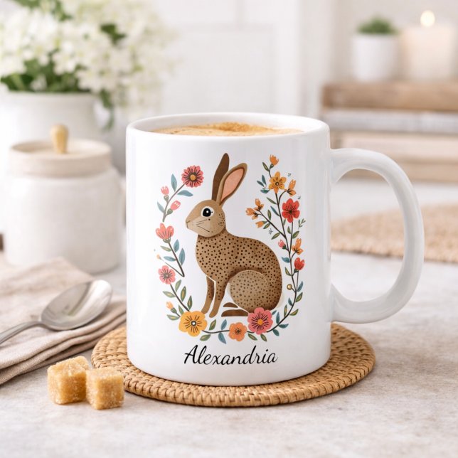 Taza De Café Folk Art Rabbit Monogram (Subido por el creador)