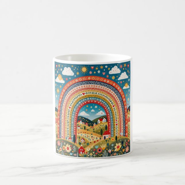 Taza De Café Folk Art Rainbow Mug (Centro)