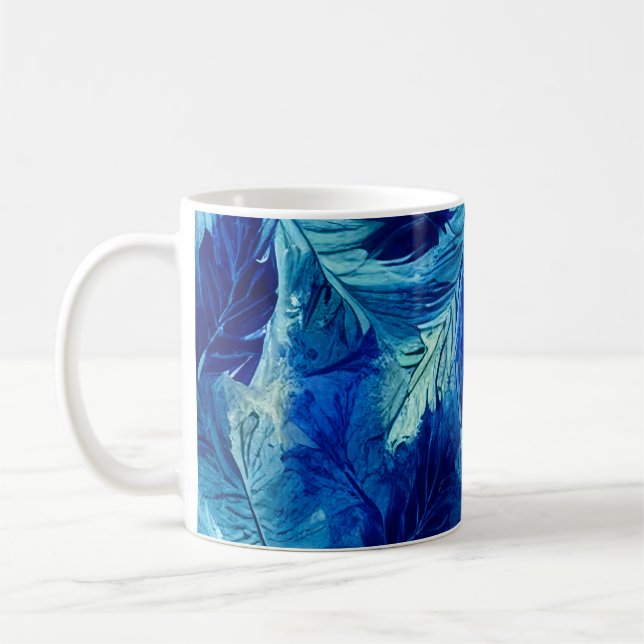 Taza De Café Follaje abstracto estético acuarela azul marino (Izquierda)