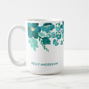 Taza De Café Follaje Acuarela Monograma Femenino de Moda
