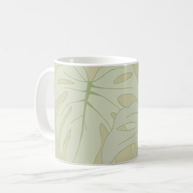 Taza De Café Follaje de Monstera en verde suave (Anverso izquierdo)