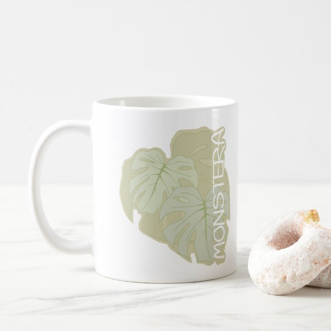 Taza De Café Follaje de Monstera en verde suave (Con donut)
