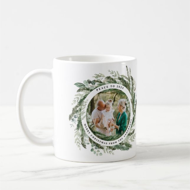 Taza De Café Follaje moderno guión de paz foto verde (Izquierda)