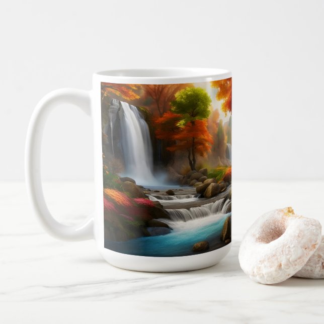 Taza De Café Follaje otoñal en la cascada (Con donut)