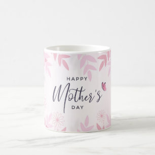 Taza De Café Follaje Rosa y Mariposas