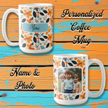 Follaje y flores personalizadas naranja y azul