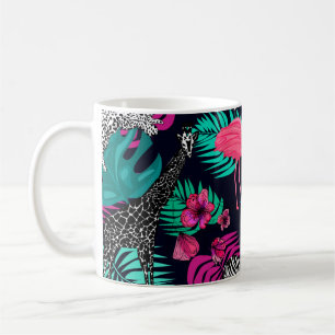 Taza De Café fondo africano de colores, jirafa, leopardo, tige