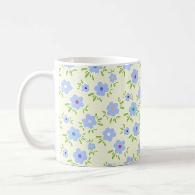Taza De Café Fondo amarillo Flores felices (Izquierda)