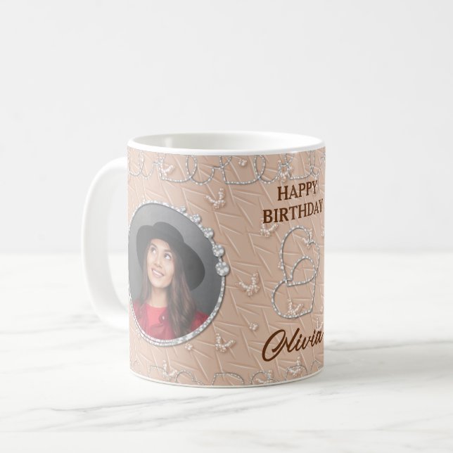 Taza De Café Fondo Beige de foto personalizado (Anverso izquierdo)