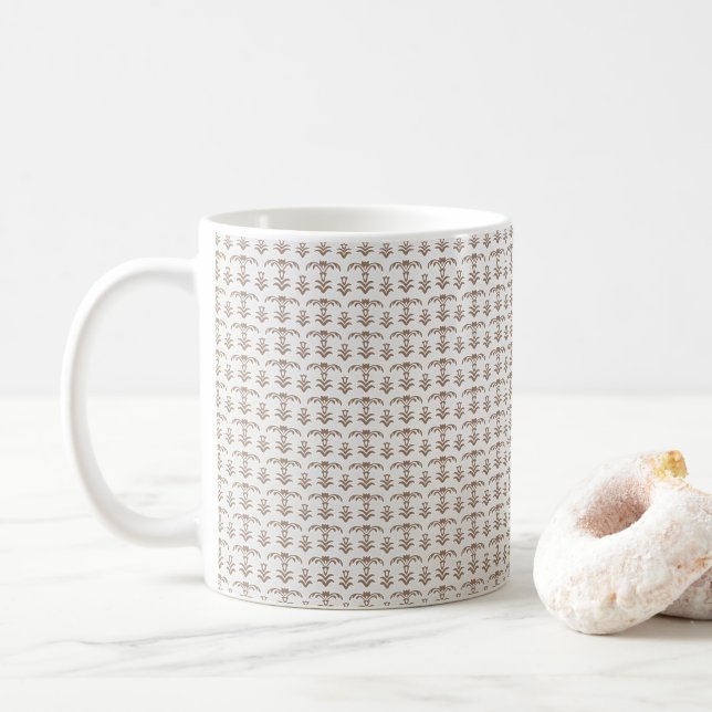 Taza De Café fondo blanco con un patrón marrón (Con donut)