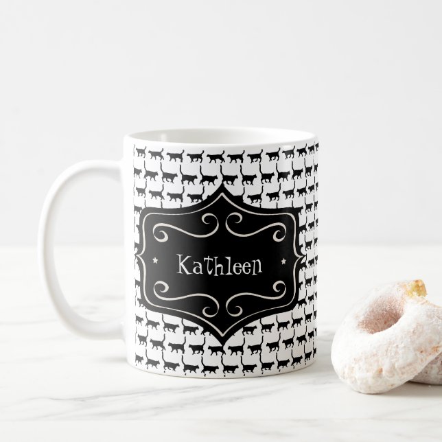 Taza De Café Fondo de escritorio para gato negro | Cambiar nomb (Con donut)