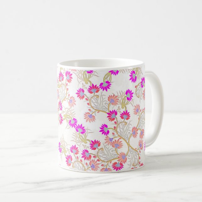 Taza De Café Fondo de flor rosa (Anverso derecho)