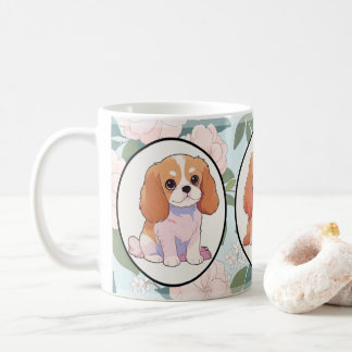 Taza De Café Fondo de flores clásicas Cavalier King Charles