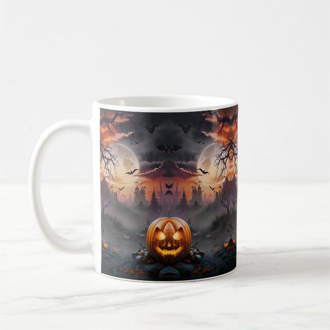 Taza De Café Fondo de Halloween en tonos Naranja y gris (Izquierda)