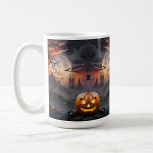 Taza De Café Fondo de Halloween en tonos Naranja y gris