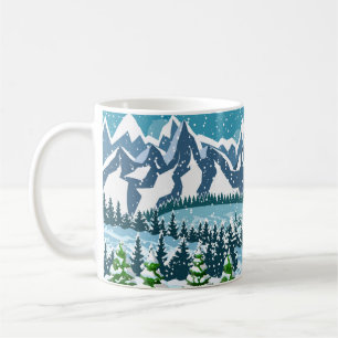 Taza De Café Fondo de navidades de invierno. Madera de pino y s