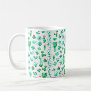 Taza De Café Fondo de patrón transparente de acuarela con succu