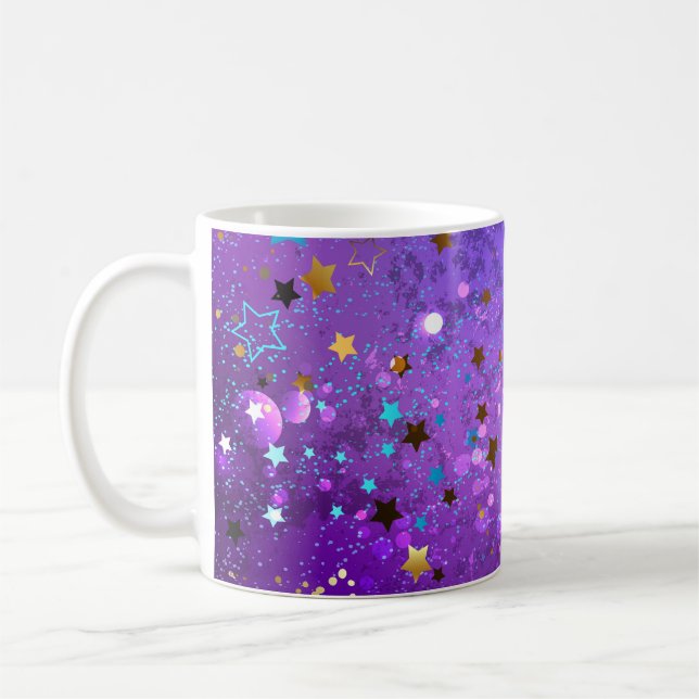 Taza De Café Fondo de Relieve metalizado púrpura con estrellas (Izquierda)