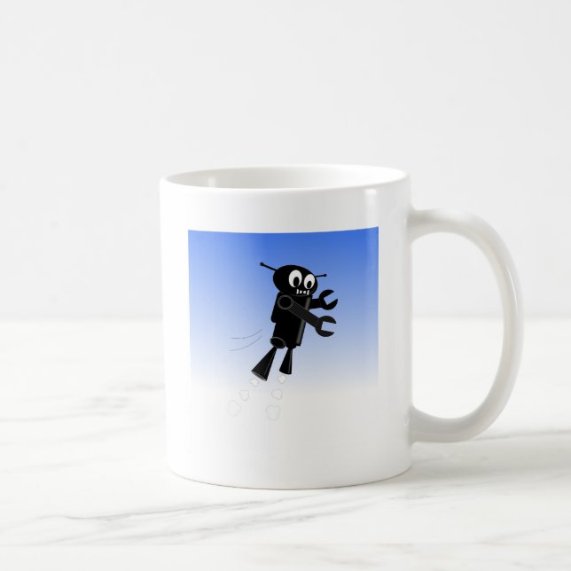Taza De Café Fondo del cielo azul del robot volador negro (Derecha)