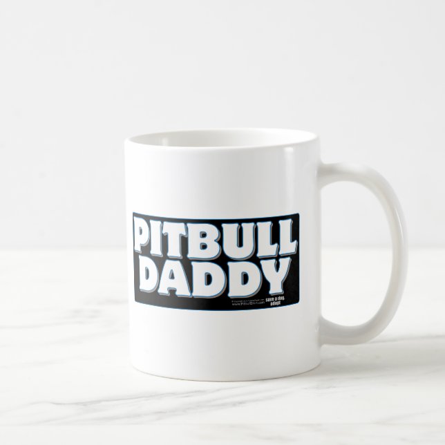 Taza De Café Fondo del negro del PAPÁ de PITBULL (Derecha)