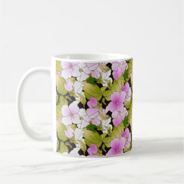 Taza De Café Fondo del patrón floral verde rosado