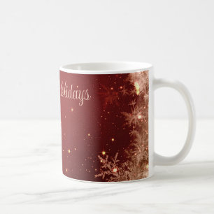 Taza De Café Fondo del Purpurina Rojo Con Copos De Nieve