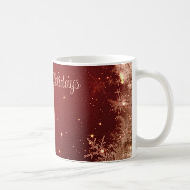 Taza De Café Fondo del Purpurina Rojo Con Copos De Nieve (Derecha)