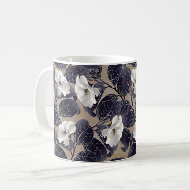 Taza De Café Fondo floral blanco (Anverso izquierdo)