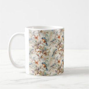 Taza De Café fondo floral con aves y mariposas Mug