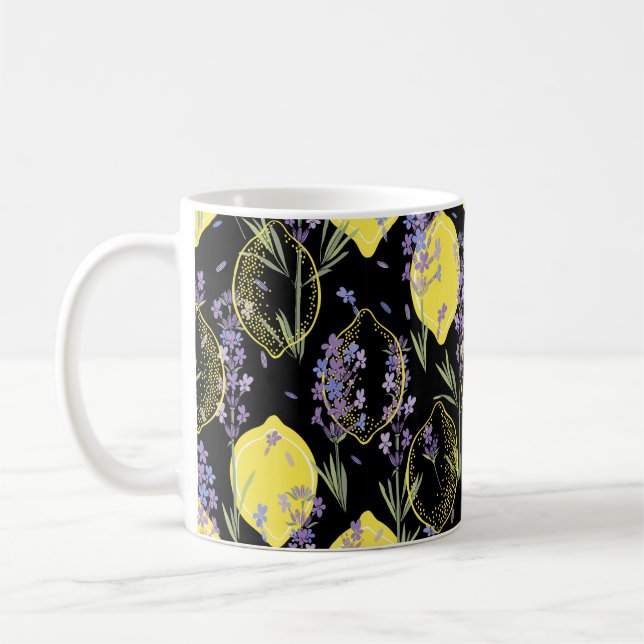 Taza De Café Fondo floral con flores de lavanda dibujadas a man (Izquierda)