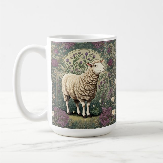 Taza De Café Fondo floral elegante de la Lavanda de Oveja (Izquierda)