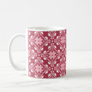 Taza De Café Fondo floral rojo y beige. Sin inconvenientes de c