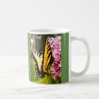 Taza De Café Fondo hermoso de la mariposa w/green del